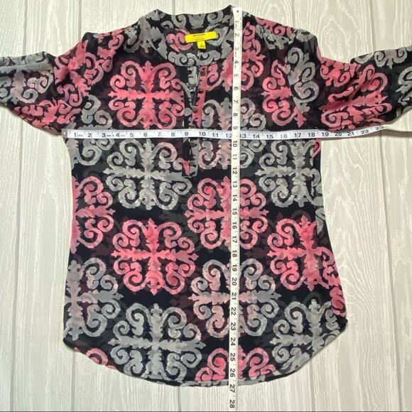 Milly x Banana Republic Women's True Navy Blue & Pink Roll Tab Tunic Top Size 2 - Picture 10 of 12